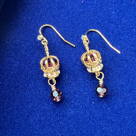 Gold Plated Drop Earrings Crown Of India British designer’s jewelry New